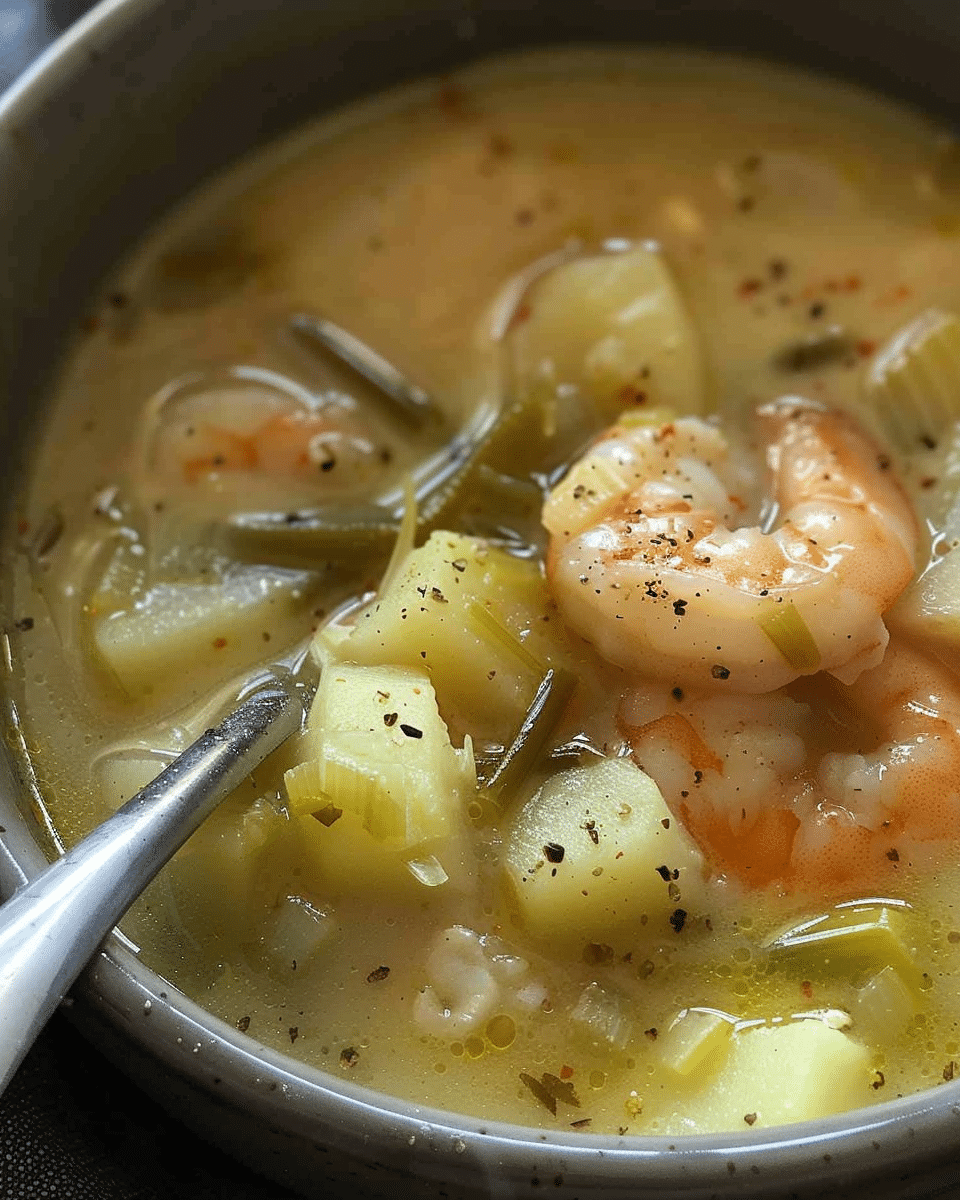 Leek and Potato Soup with Shrimp