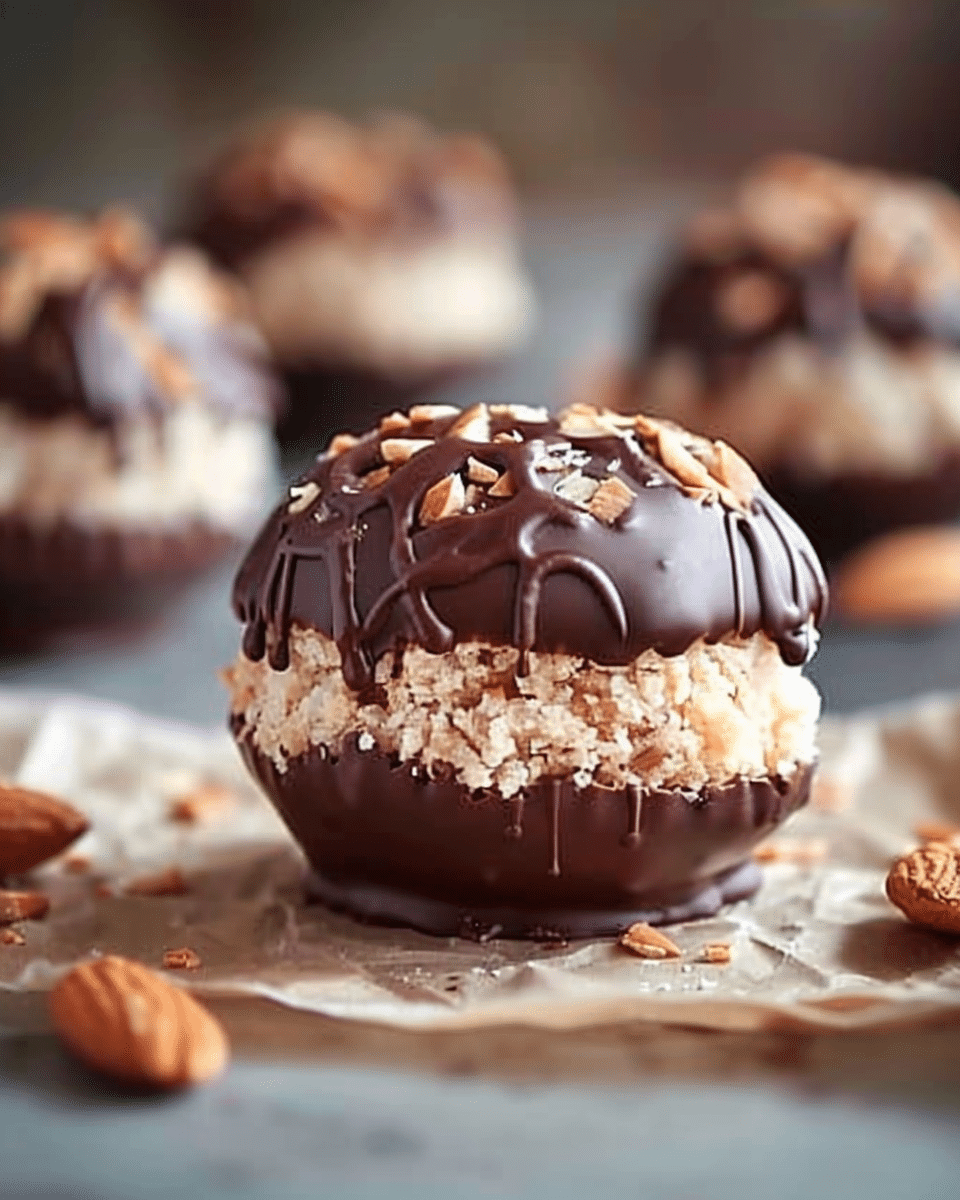 Chocolate Dipped Almond Joy Macaroons