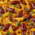Loaded Chili Cheese Dog Pasta Bake