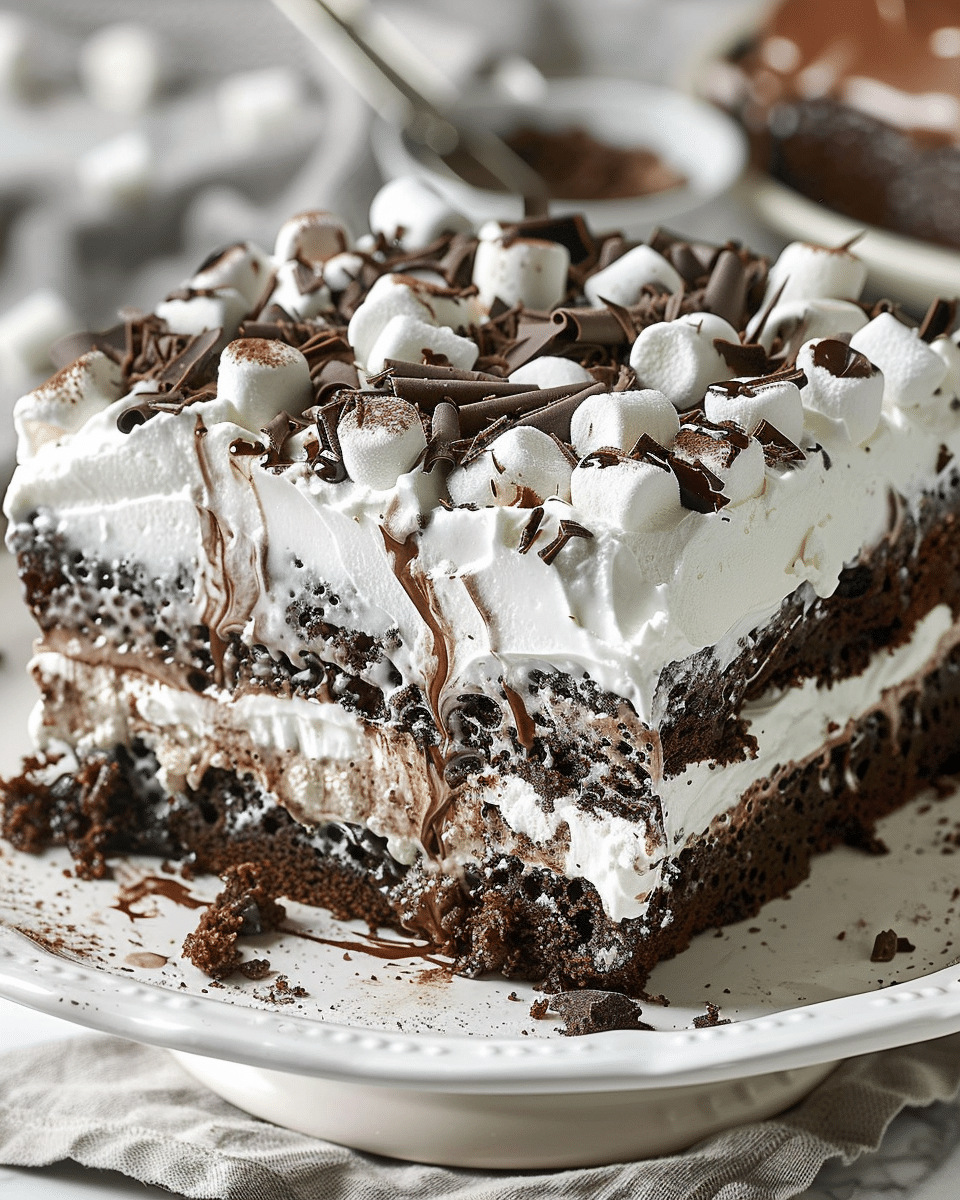 Marshmallow Chocolate Poke Cake