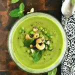 Chilled Pea Cucumber Cashew Soup with Mint