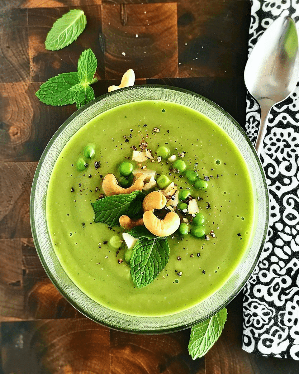 Chilled Pea Cucumber Cashew Soup with Mint