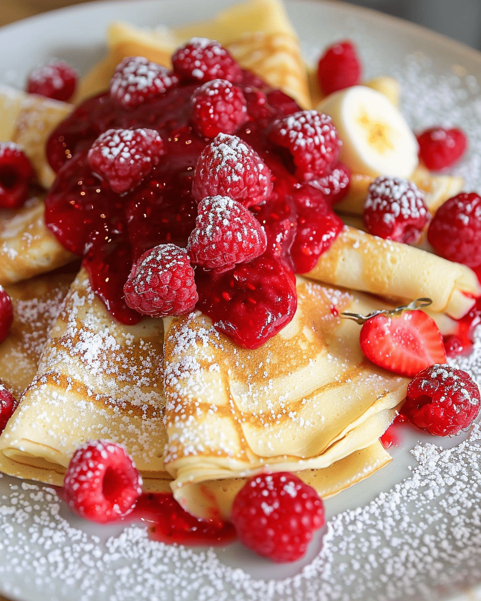 Crepes with Strawberry and Raspberry Sauce