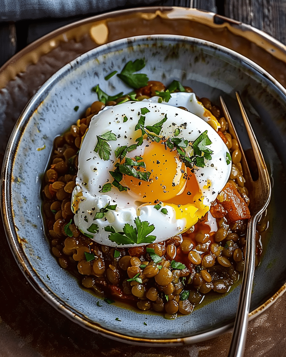 Mediterranean Braised Lentils With Poached Egg
