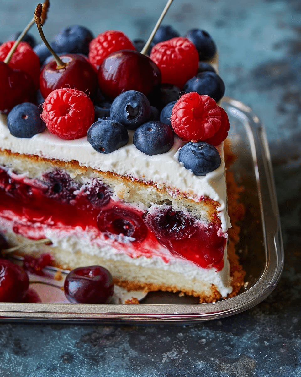 Patriotic Flag Cake with Blueberries and Cherries