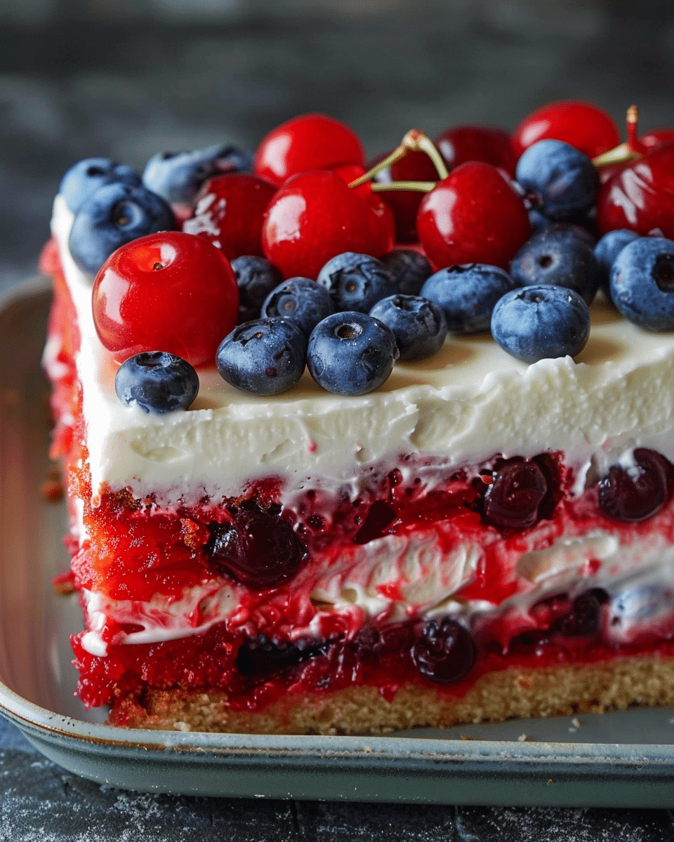 Patriotic Flag Cake with Blueberries and Cherries