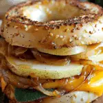 Pear Apple Cheddar Caramelized Onion Grilled Cheese Bagel Sandwich