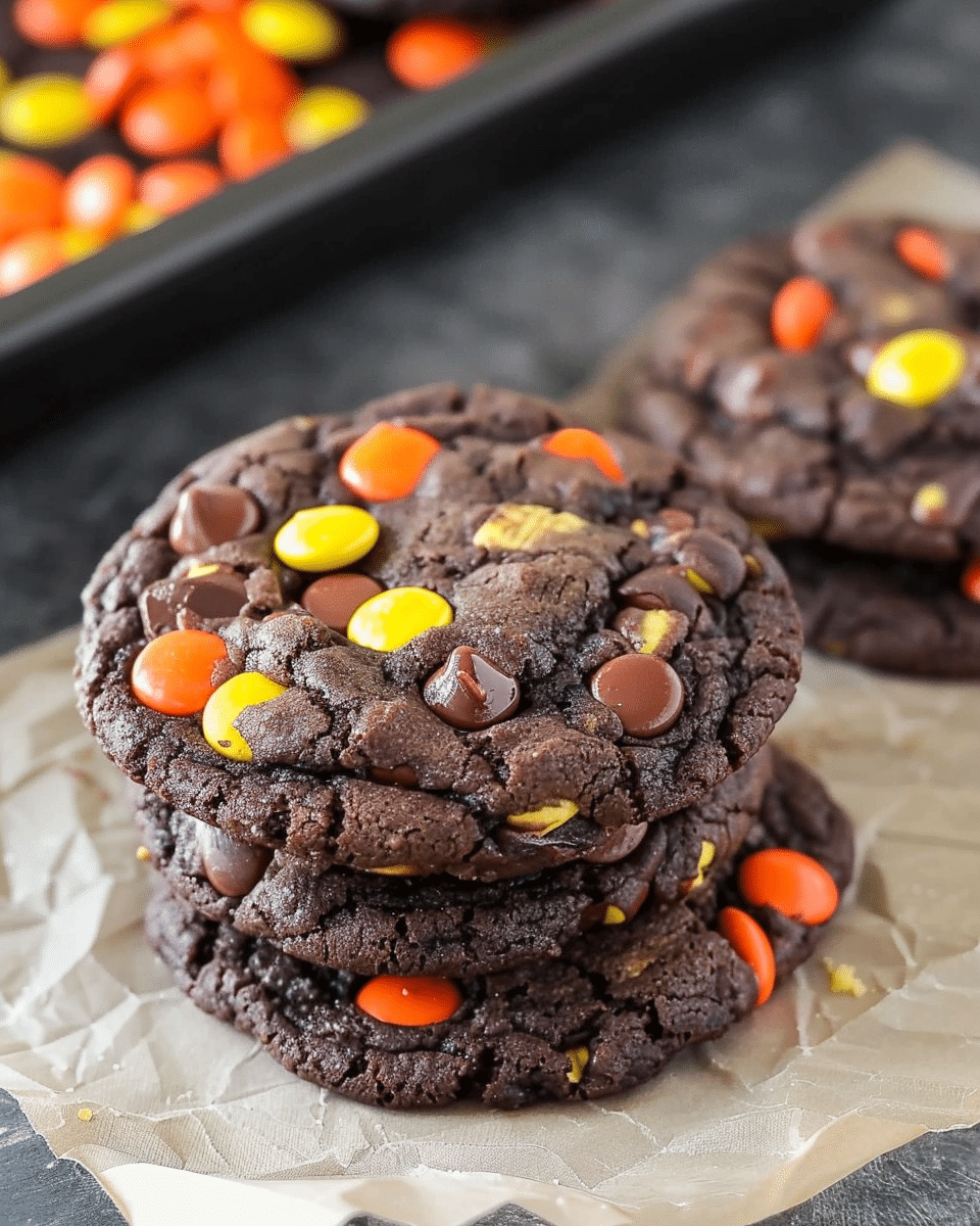 Reese’s Pieces Double Chocolate Chip Cookies