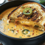 Spicy Jalapeño Popper Soup with Grilled Cheese Dippers