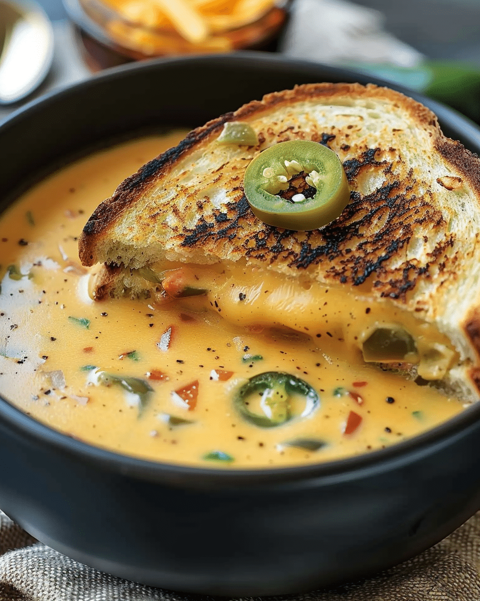 Spicy Jalapeño Popper Soup with Grilled Cheese Dippers