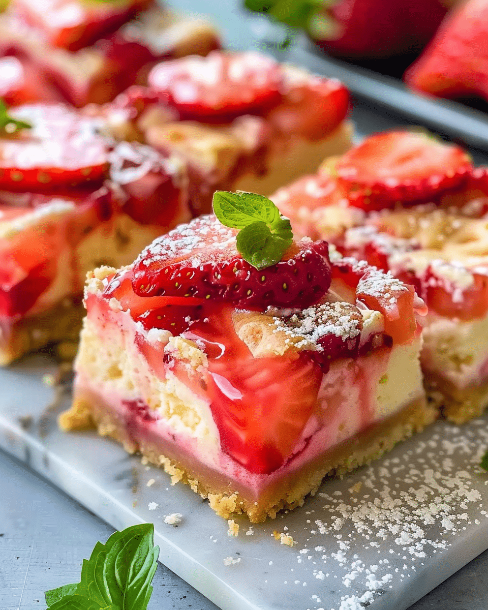 Strawberry and Rhubarb Cheesecake Bars