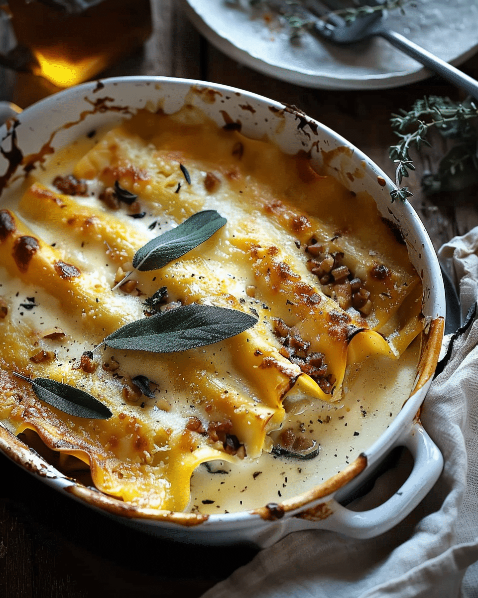 Butternut Squash Cannelloni with Walnut-Sage Béchamel Sauce