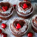 Cheesecake Filled Chocolate Cupcakes with Cherry Hearts
