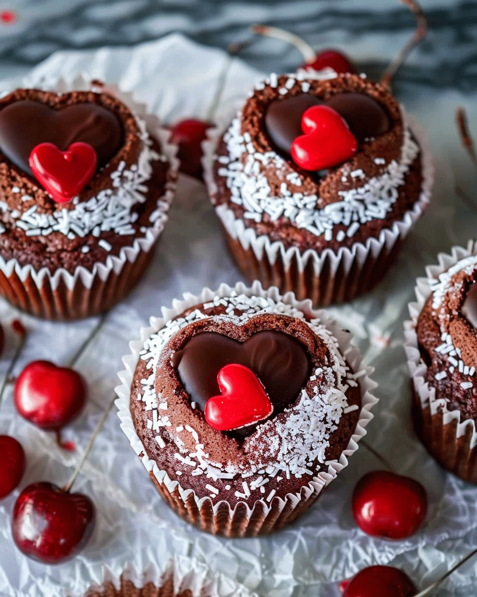 Cheesecake Filled Chocolate Cupcakes with Cherry Hearts