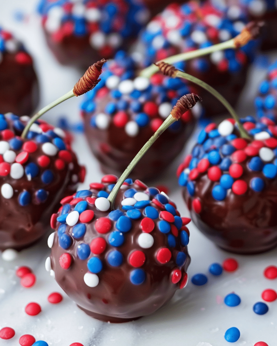 Patriotic Chocolate-Dipped Cherry Bombs