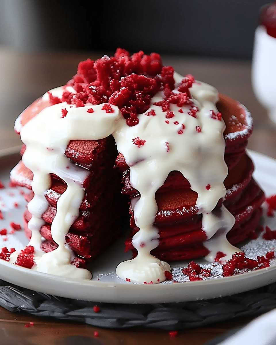Irresistible Red Velvet Pancakes With Cream Cheese Glaze