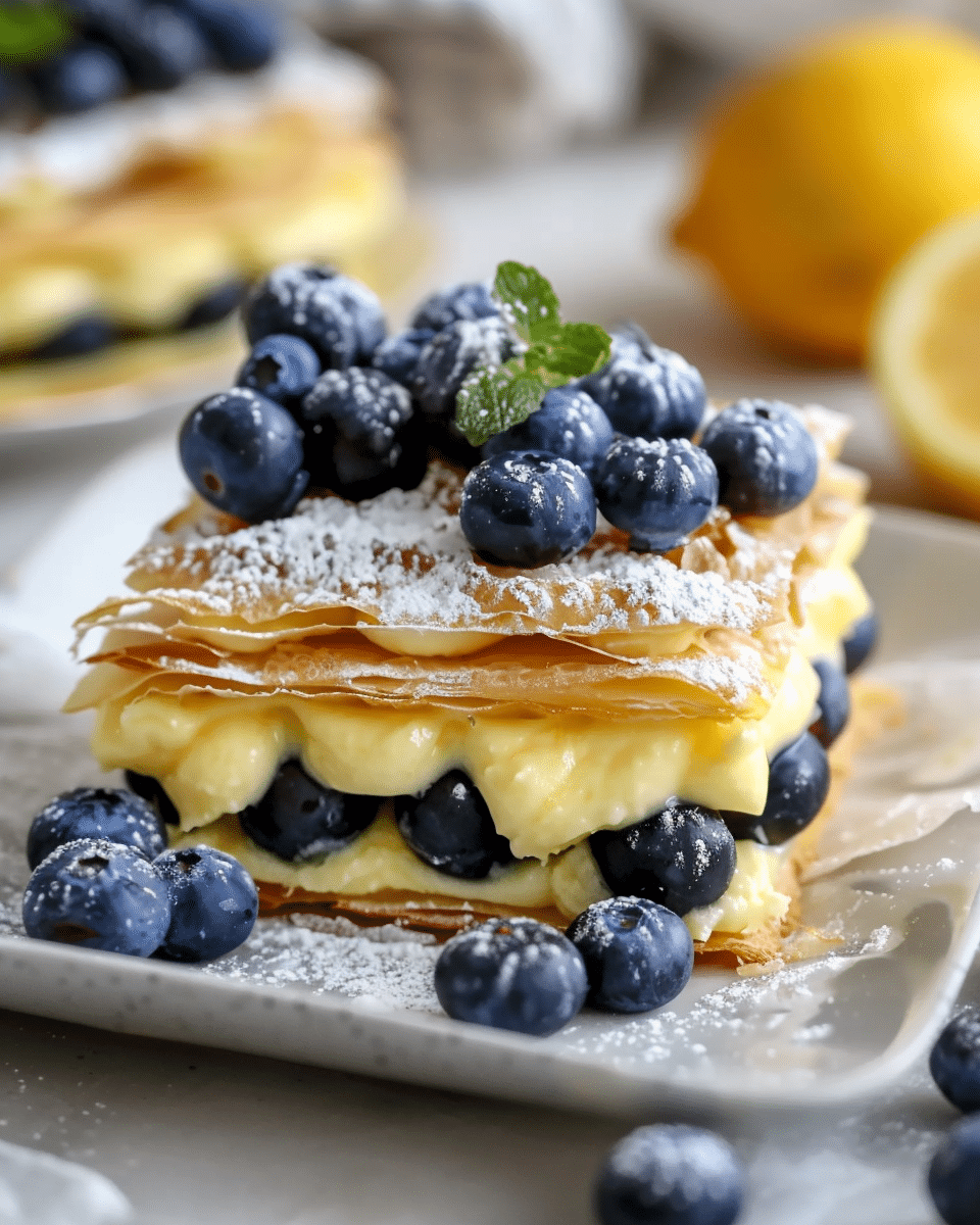Lemon Curd Mille-Feuille with Blueberries: A Bright and Flaky Dessert