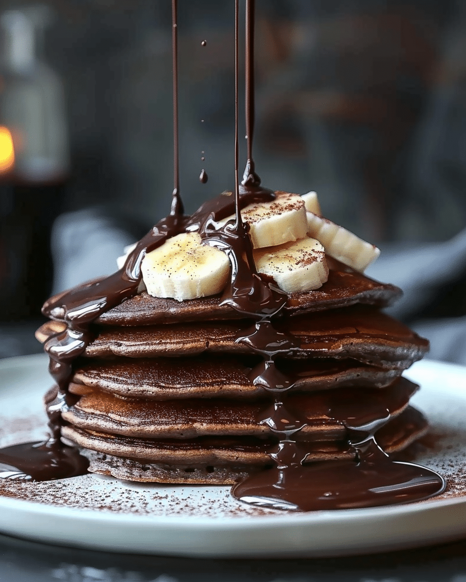 Chocolate Pancakes with Melted Chocolate Drizzle