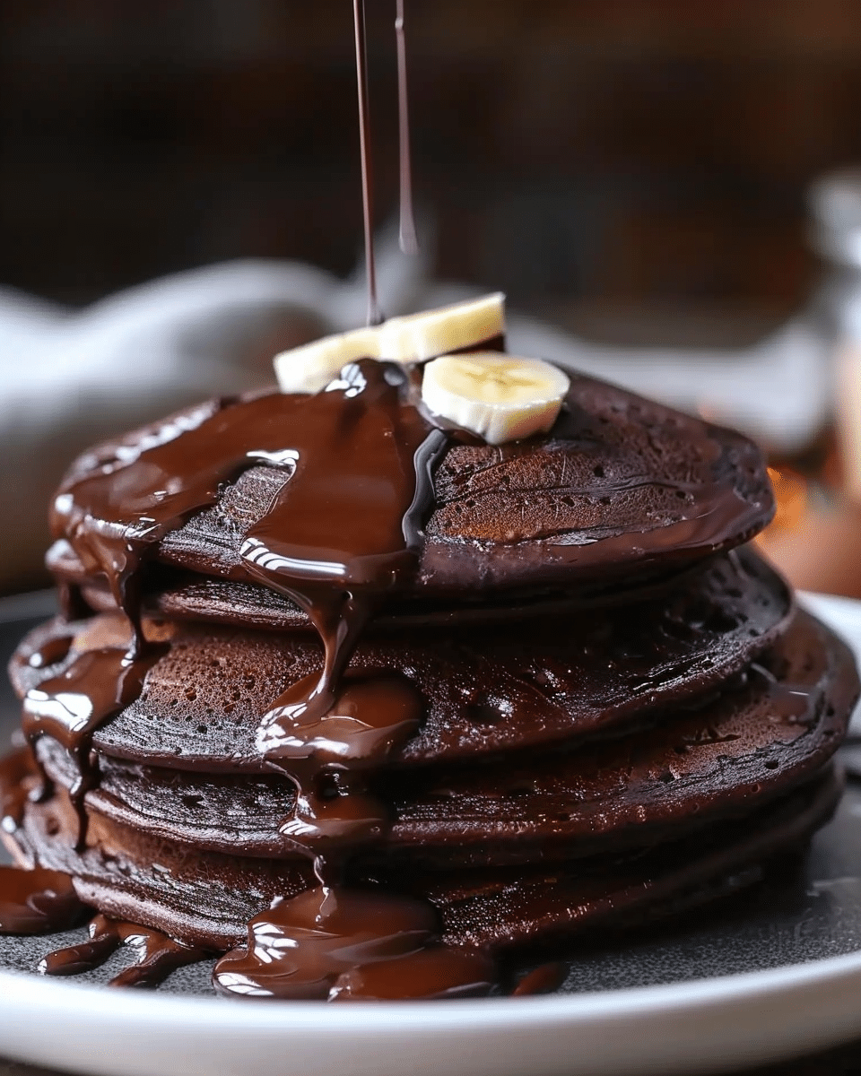 Chocolate Pancakes with Melted Chocolate Drizzle