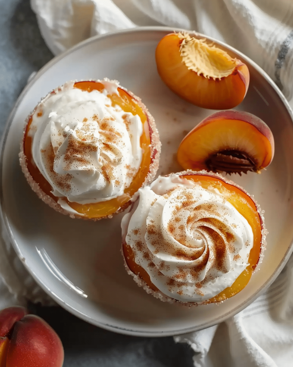 Cinnamon Sugar Baked Peaches with Cream