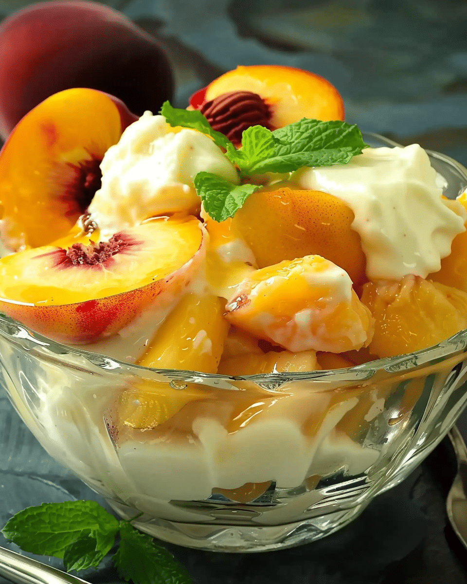 Fresh Peaches with Honey-Vanilla Creme Fraiche Recipe
