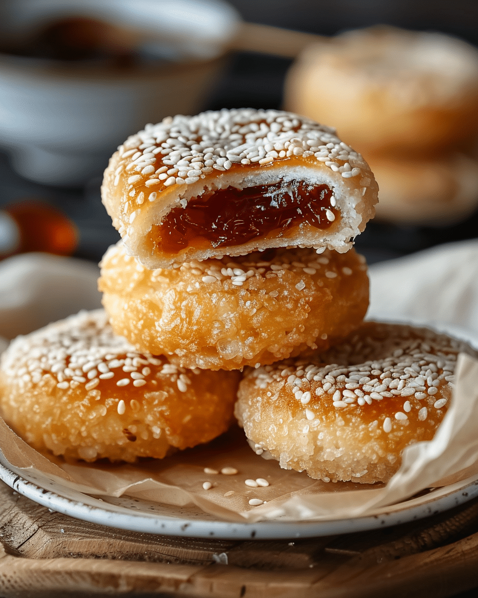 Fried Sesame Seed Cakes with Sweet Filling