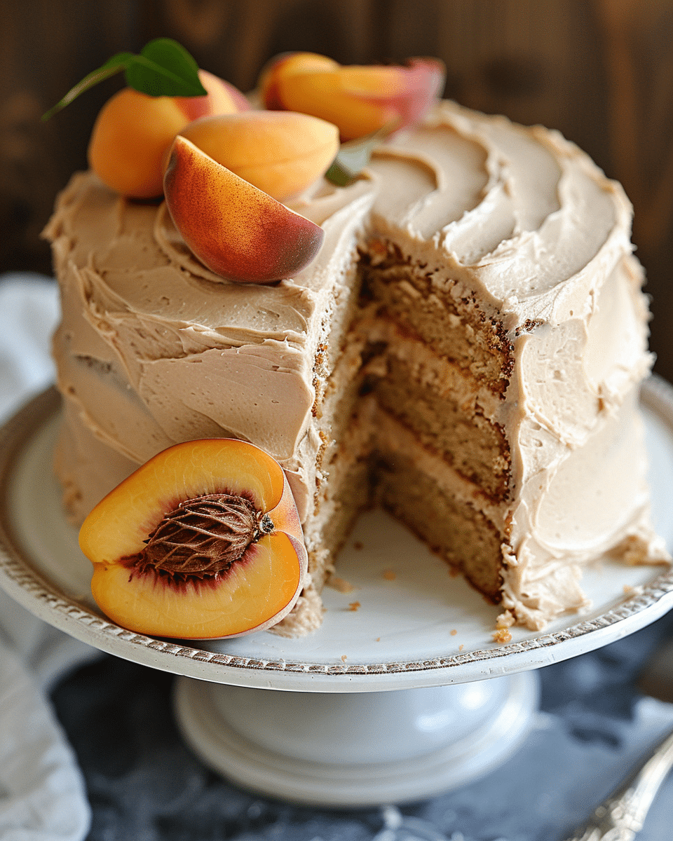 Peach Cake with Brown Sugar Frosting