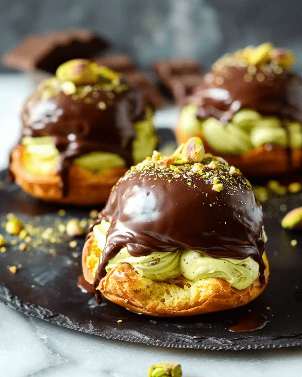Pistachio Chocolate Choux Buns Recipe