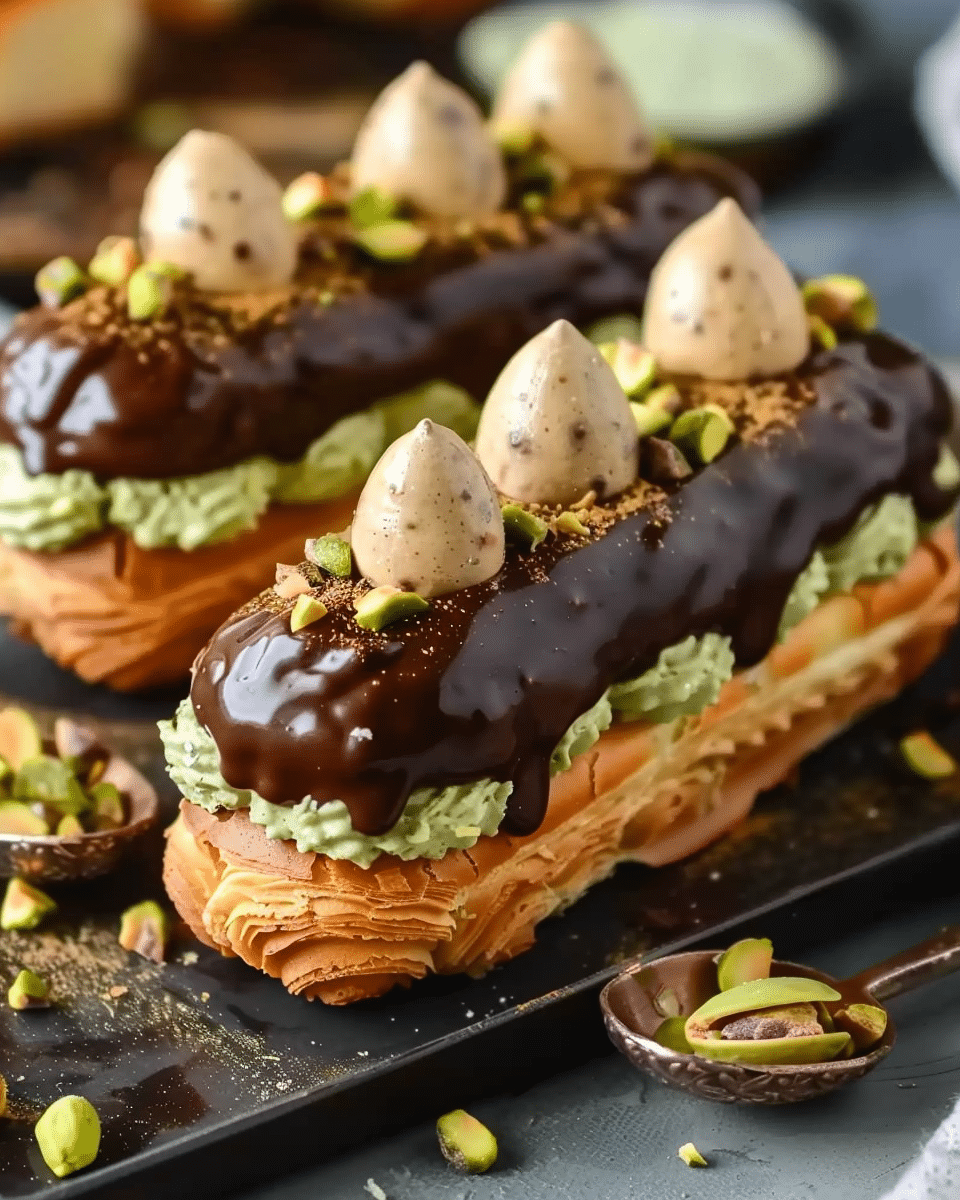 Pistachio Chocolate Éclair Towers