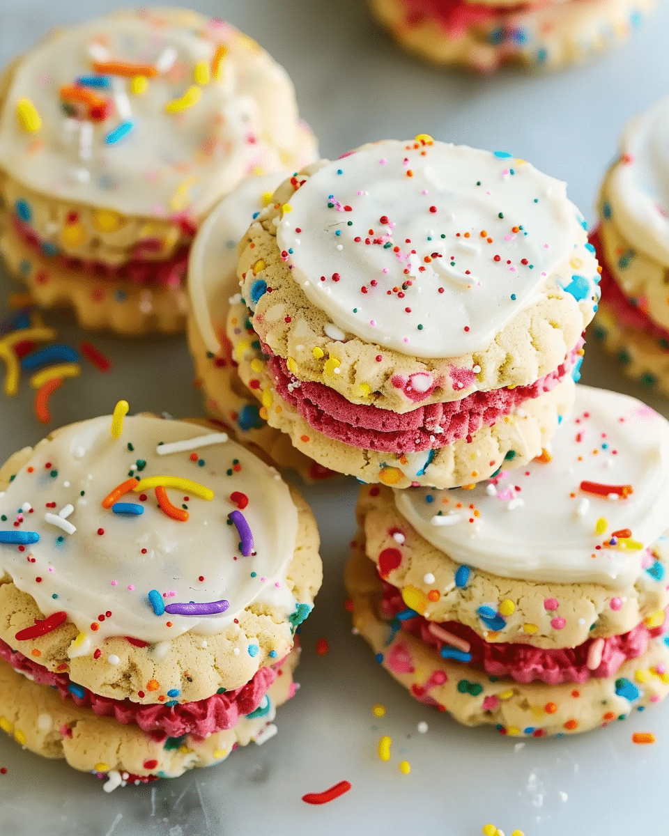 Funfetti Shortbread Sandwich Cookies with Frosting