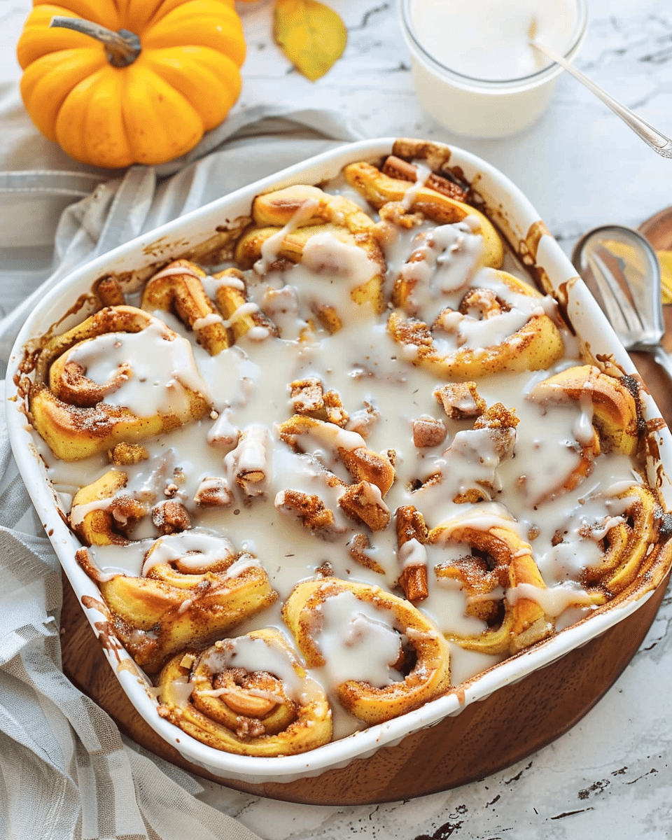 Pumpkin Cinnamon Roll Casserole