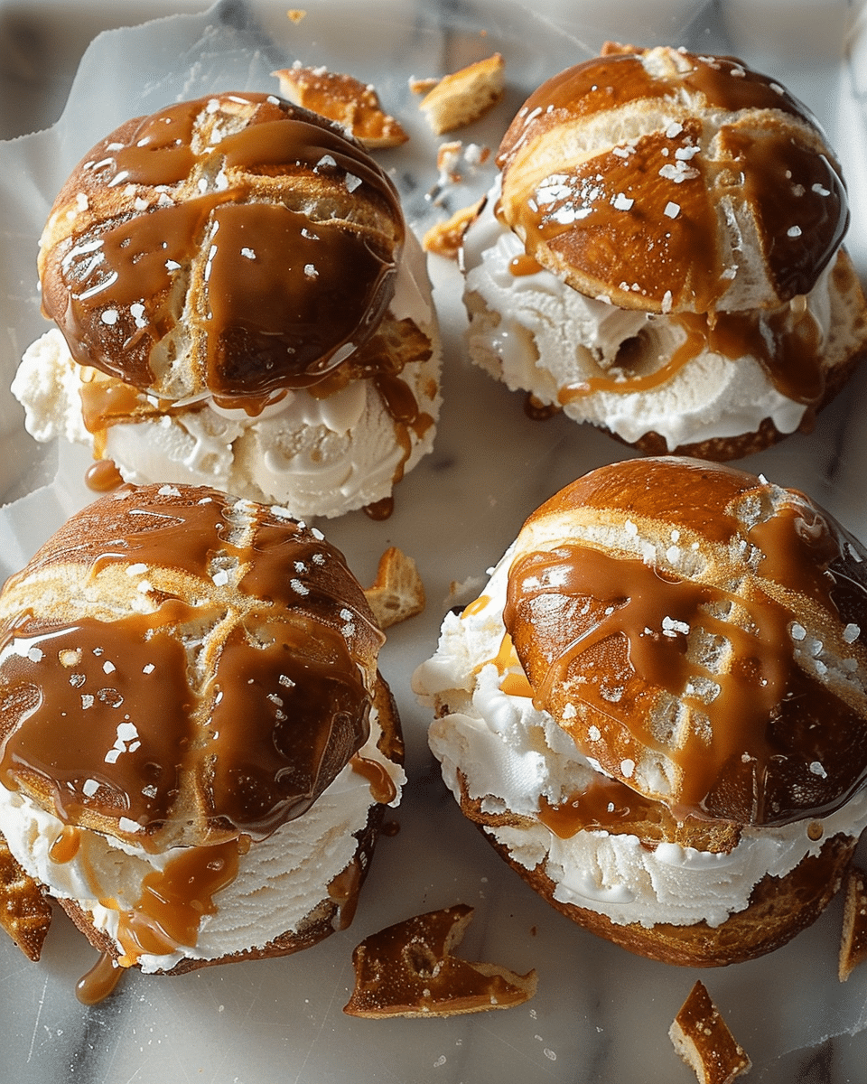 Salted Caramel Pretzel Ice Cream Sandwiches