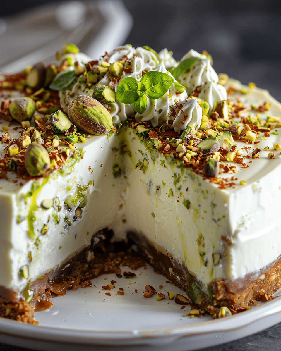 Heavenly Pistachio White Chocolate Cheesecake
