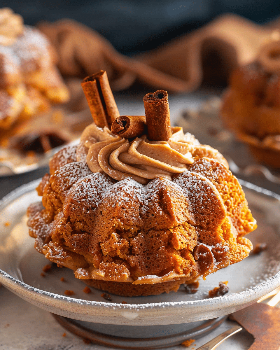 Mini Pumpkin Bundt Cakes with Brown Butter Buttercream Frosting