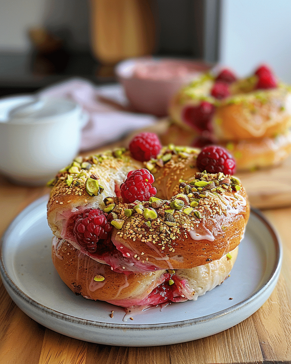 Raspberry Pistachio Sourdough Bagels
