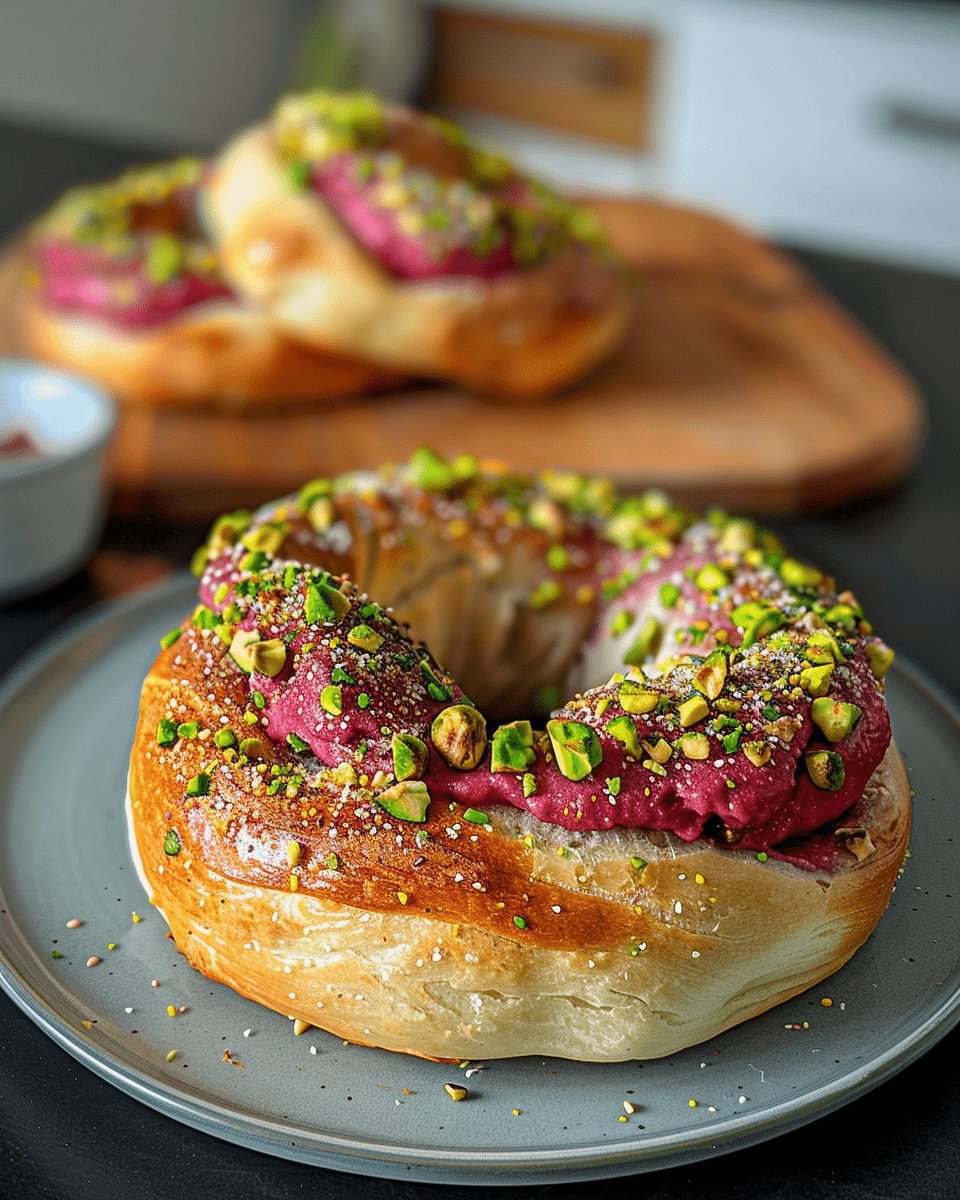Raspberry Pistachio Sourdough Bagels