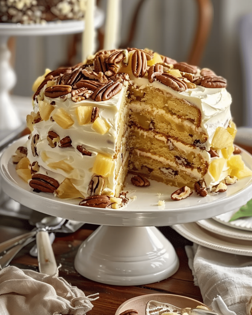 Southern Creamy Pineapple Pecan Cake