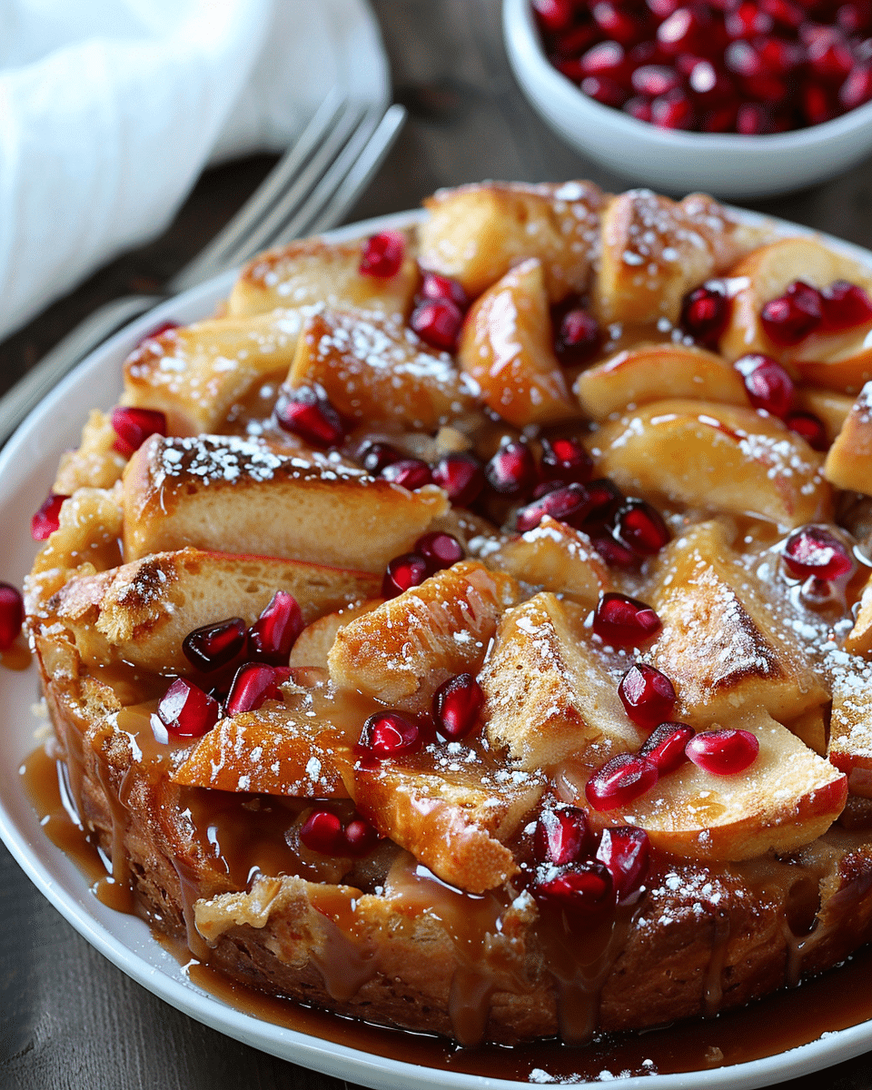 Caramel Apple and Pomegranate Bread Pudding