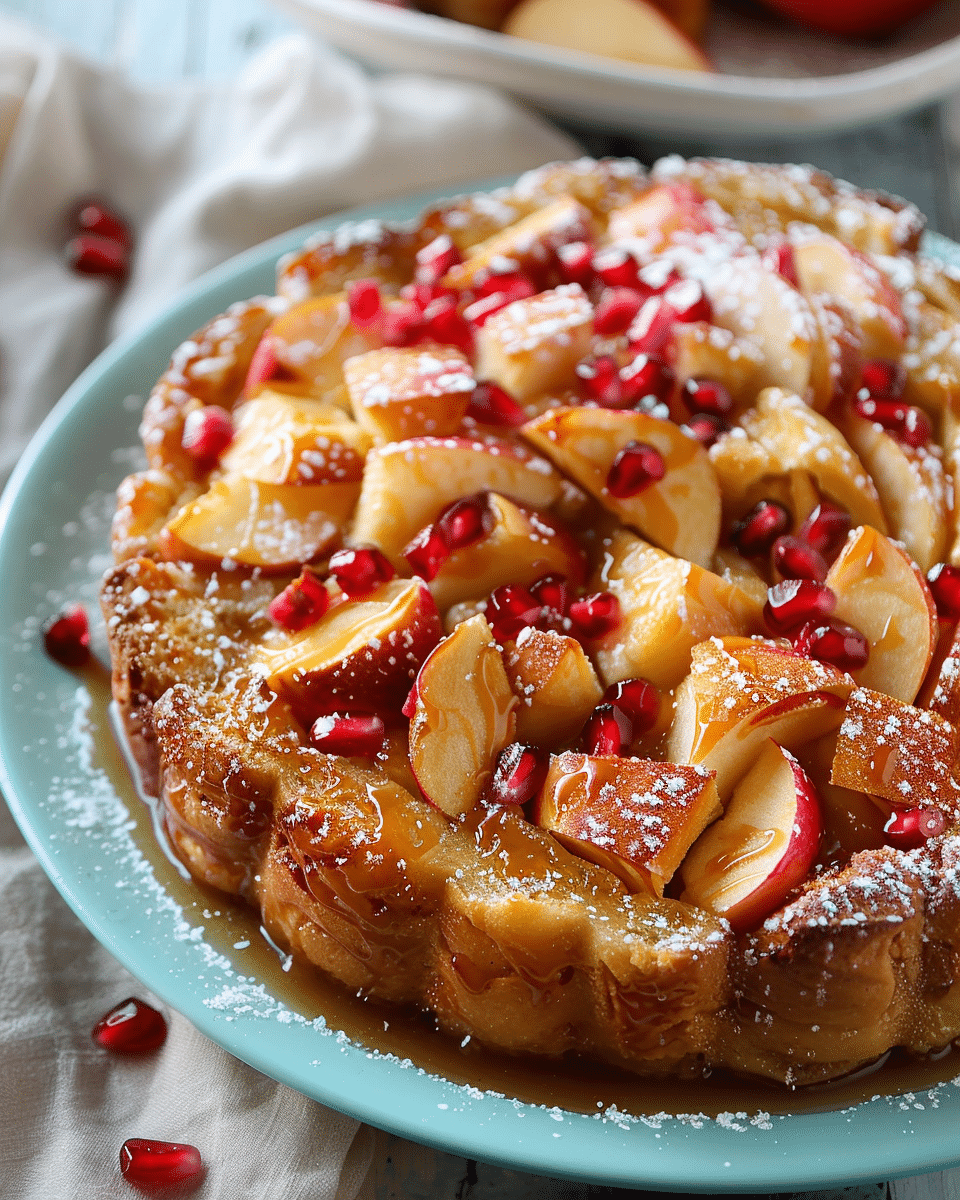 Caramel Apple and Pomegranate Bread Pudding