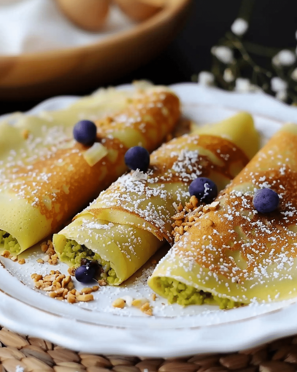 Delicious Coconut Pandan Crepes with Creamy Coconut Bliss