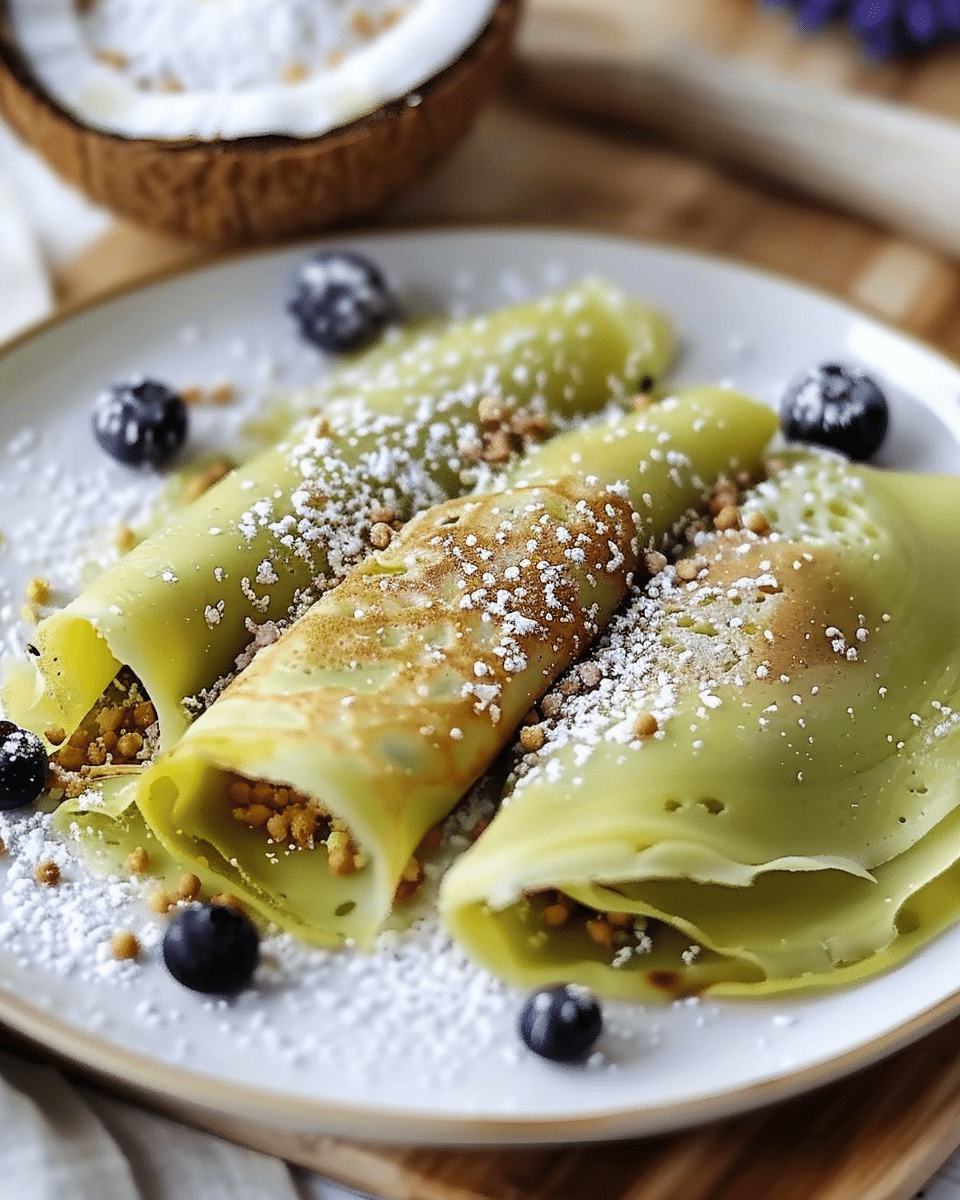 Delicious Coconut Pandan Crepes with Creamy Coconut Bliss