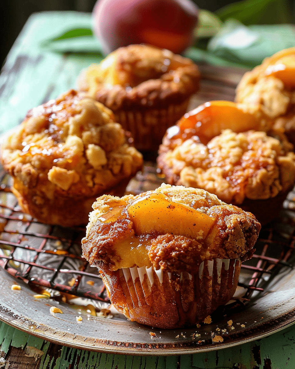 Jumbo Caramel Peach Cobbler Muffins