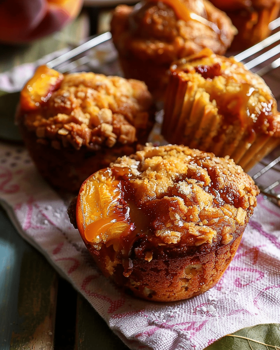 Jumbo Caramel Peach Cobbler Muffins