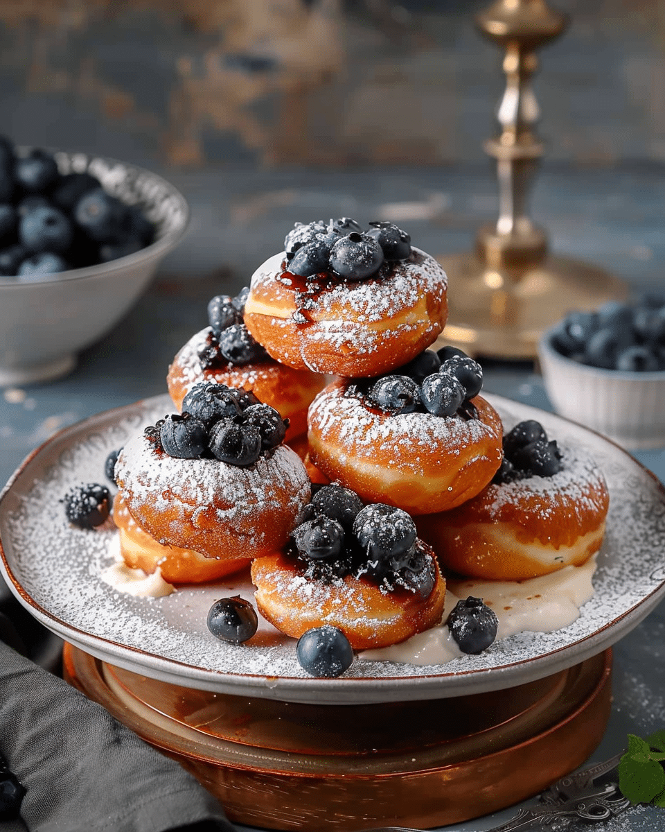 Papanasi: Romanian Sweet Cheese Donuts with Blueberries & Cream
