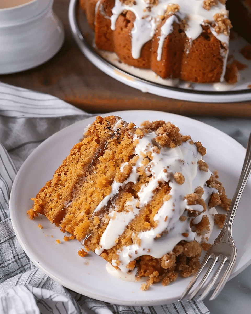 Pumpkin Coffee Cake with Streusel & Maple Cream Cheese Icing