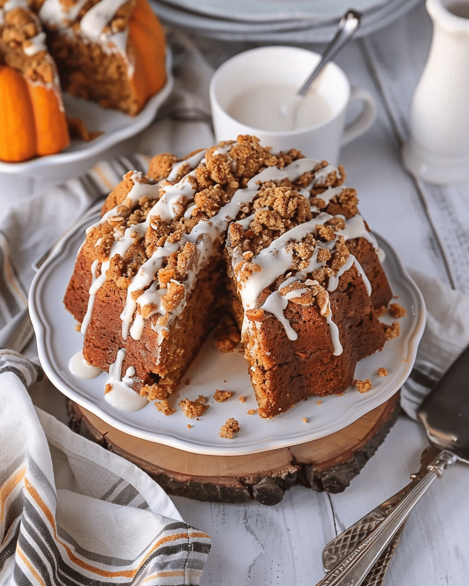 Pumpkin Coffee Cake with Streusel & Maple Cream Cheese Icing
