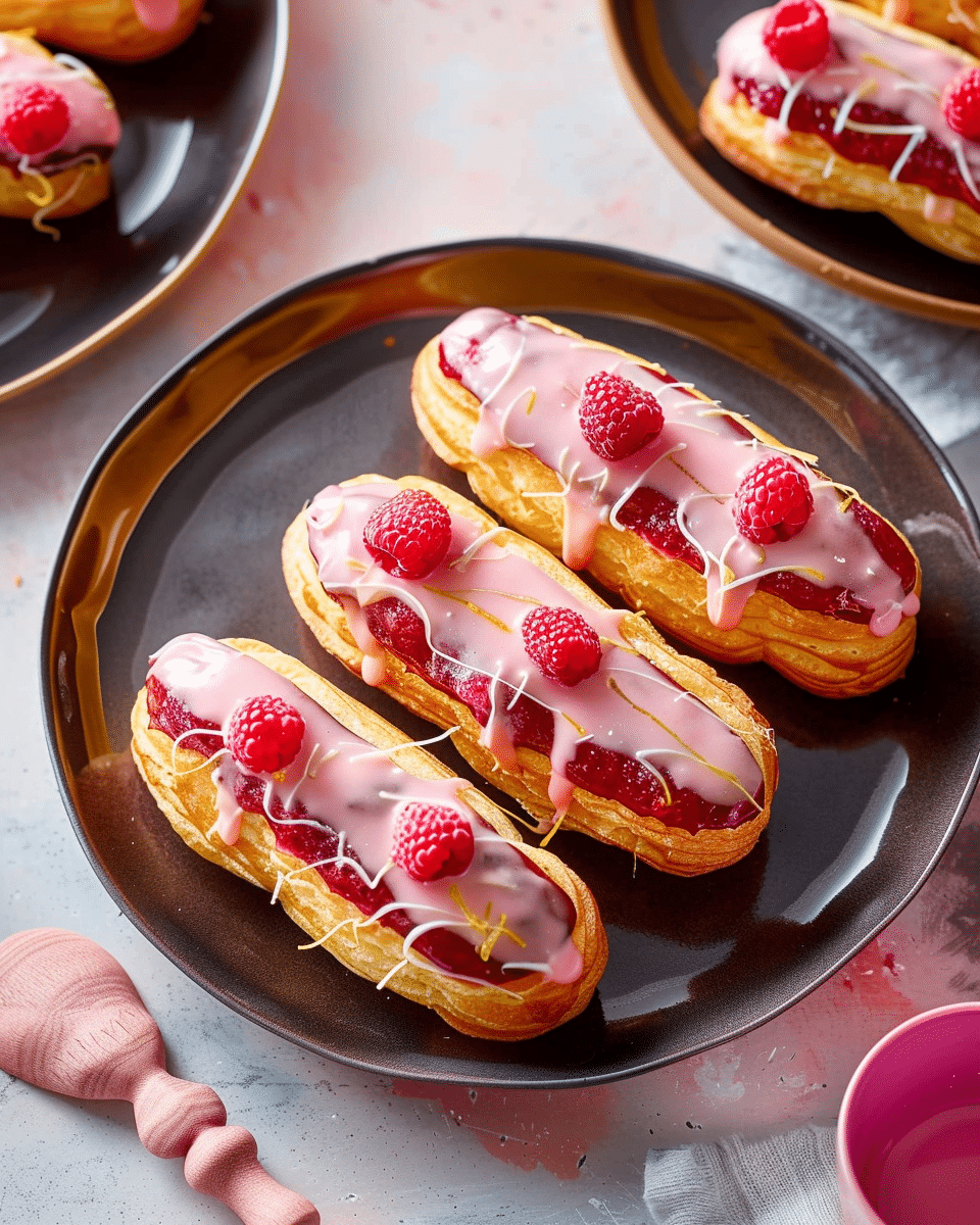 Raspberry Glazed Éclairs with Lemon Pastry Cream