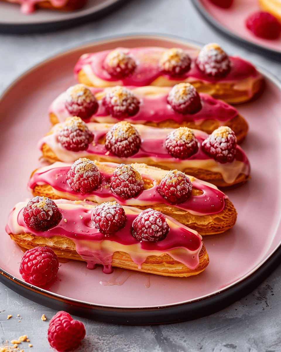 Raspberry Glazed Éclairs with Lemon Pastry Cream