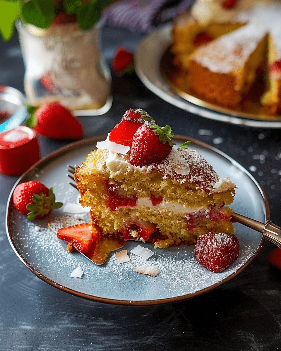 Strawberry Coconut Cornmeal Cake