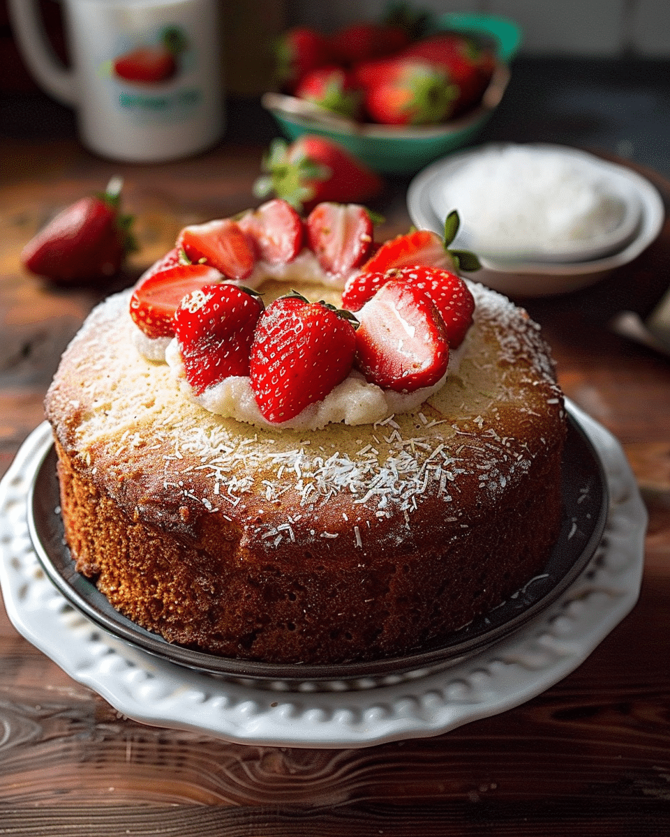 Strawberry Coconut Cornmeal Cake